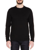 Tonal Herringbone Long-Sleeve Crewneck Sweater, Black