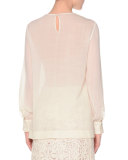 Romantic Embroidery Semisheer Blouse, Ivory