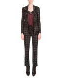 Printed Cady Straight-Leg Cropped Pants, Black