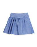 Smocked Chambray Flare Skirt, Blue, Size 4-7