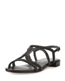 Samoa Chain Strappy Flat Sandal, Black