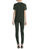 Sequined Mesh-Overlay Tee, Fir