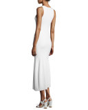 Sleeveless Cashmere Flounce Midi Dress, White