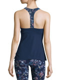 Selva Printed Technical-Knit Fitted Tank Top, Midnight Peru Print
