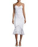 Sleeveless Bonded Burnout Midi Gown, White