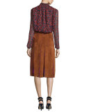 Melita Suede & Silk A-Line Midi Skirt