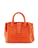 New Cristina Medium Crocodile Tote Bag, Orange Matte