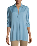 Long-Sleeve Split-Neck Silk-Blend Blouse