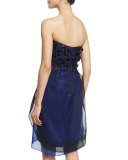 Strapless Tiered Cocktail Dress with Beading, Noir/Cobalt