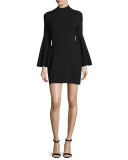 Swing-Sleeve Mock-Neck Sheath Dress, Black