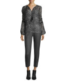 Marcia Straight-Leg Stretch-Wool Ankle Pants, Carbon Melange