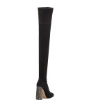 Kendra Beaded-Heel Over-the-Knee Boot, Black