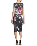 Sleeveless Floral-Print Midi Sheath Dress