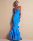 Strapless Sweetheart-Neck Trumpet Gown, Brilliant Blue