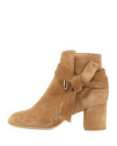 Dalia Suede Ankle-Tie Bootie, Camel