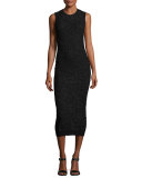 Soutache Embroidered Crewneck Sheath Dress, Black