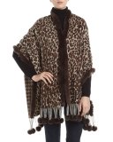 Reversible Cashmere Rabbit-Trim Wrap, Brown