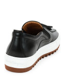 Lucca Calfskin Runway Sneaker with Oversized Tassels on Archival Sole, Black