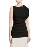 Asymmetric Ribbed Knit Top, Black