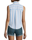 Mila Sleeveless Button-Front Shirt, Block Stripe