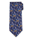 Jungle-Print Silk Tie, Blue