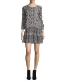 Mara Geometric-Print 3/4-Sleeve Dress