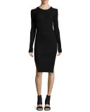 Cold Shoulder Long-Sleeve Sweaterdress, Black