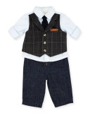 Long-Sleeve Vest-Illusion Shirt w/ Chambray Pants, Blue, Size 12-24 Months