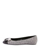 Ballerine U Cut Cap-Toe Flat, Gray/Black