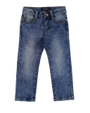 Faded Straight-Leg Faux Jeans, Blue, Size 3-7