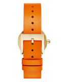 28mm Reva Leather-Strap Watch, Orange/Golden