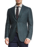 Cashmere-Blend Check Sport Coat, Teal/Navy