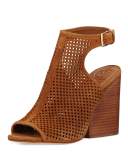Jesse Perforated Open-Toe Bootie, Tan