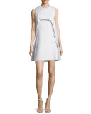 Bib-Front Sleeveless Shift Cocktail Dress, Ivory