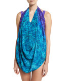 Chameleon Printed Silk Half Pareo, Turquoise/Purple