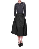 High-Waist Midi Skirt w/ Inside-Out Pleats, Black