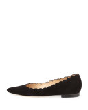 Srila Scalloped Pointed-Toe Flat, Black