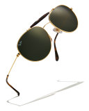Mirrored Round Brow-Bar Sunglasses, Green/Gold
