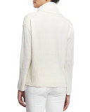 Cashmere Ribbed-Trim Turtleneck Sweater, Soft White