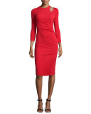 Long-Sleeve Ruched Sheath Dress 