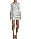 Petra 3/4-Sleeve Beaded Cocktail Dress 