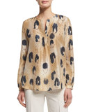 Libby Split-Neck Printed Blouse, Chai/Multi