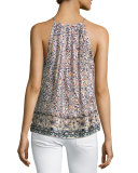 Amarey Floral-Print Silk Tank Top, Orange