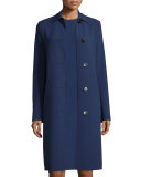 Long-Sleeve Button-Front Reefer Coat, Indigo