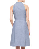 Zip-Front Pique Fit-and-Flare Dress