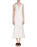 Sleeveless Tie-Back Trumpet Midi Dress, Off White