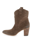 Chiara Slouchy Suede Western Ankle Boot, Tortora