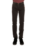 Copper-Stud Slim-Fit Faded Jeans, Black