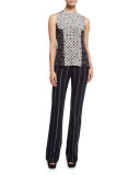 Striped Flare Trousers, Midnight/White
