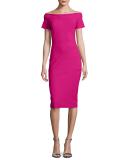 Haley Off-the-Shoulder Banded Jersey Cocktail Dress, Azalea